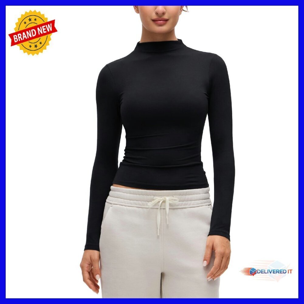 Soft Fitted Mock Neck Long Sleeve Top - Women's Casual Layer Tee